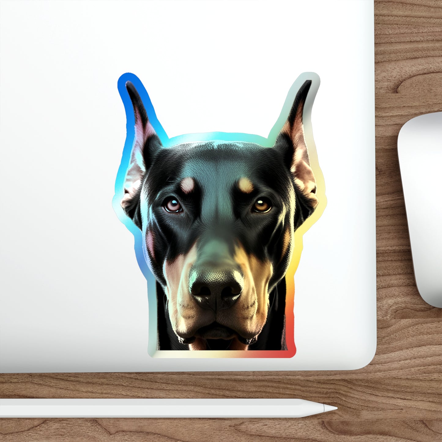 Custom Vivid Holographic Doberman Stickers - Eye-Catching Die-Cut Design