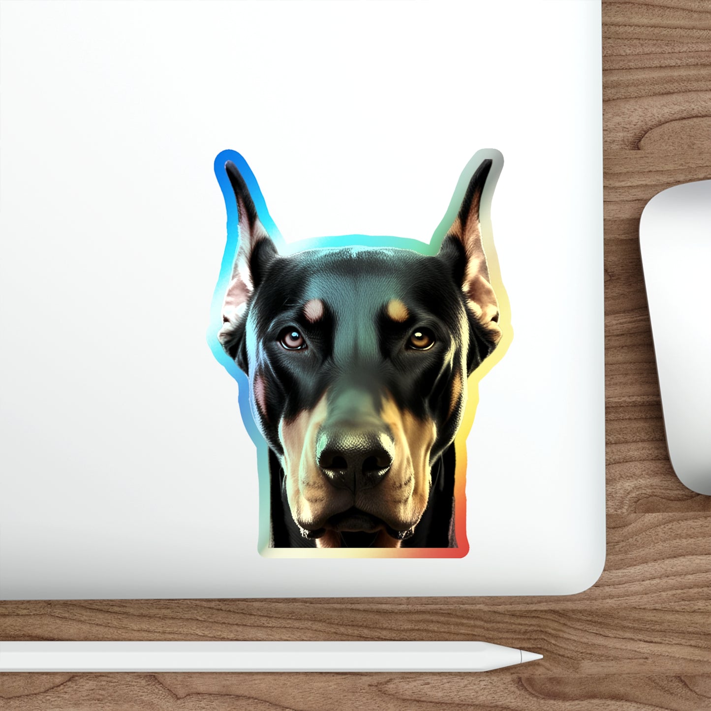 Custom Vivid Holographic Doberman Stickers - Eye-Catching Die-Cut Design