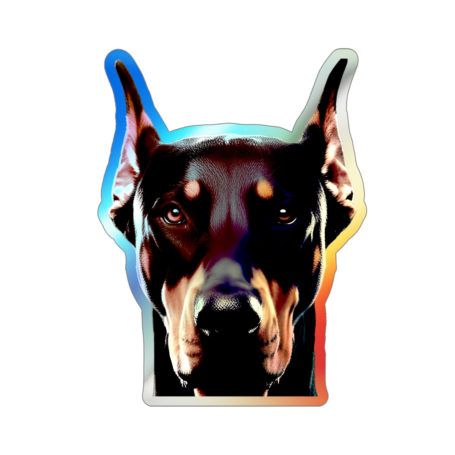 Custom Vivid Holographic Doberman Stickers - Eye-Catching Die-Cut Design