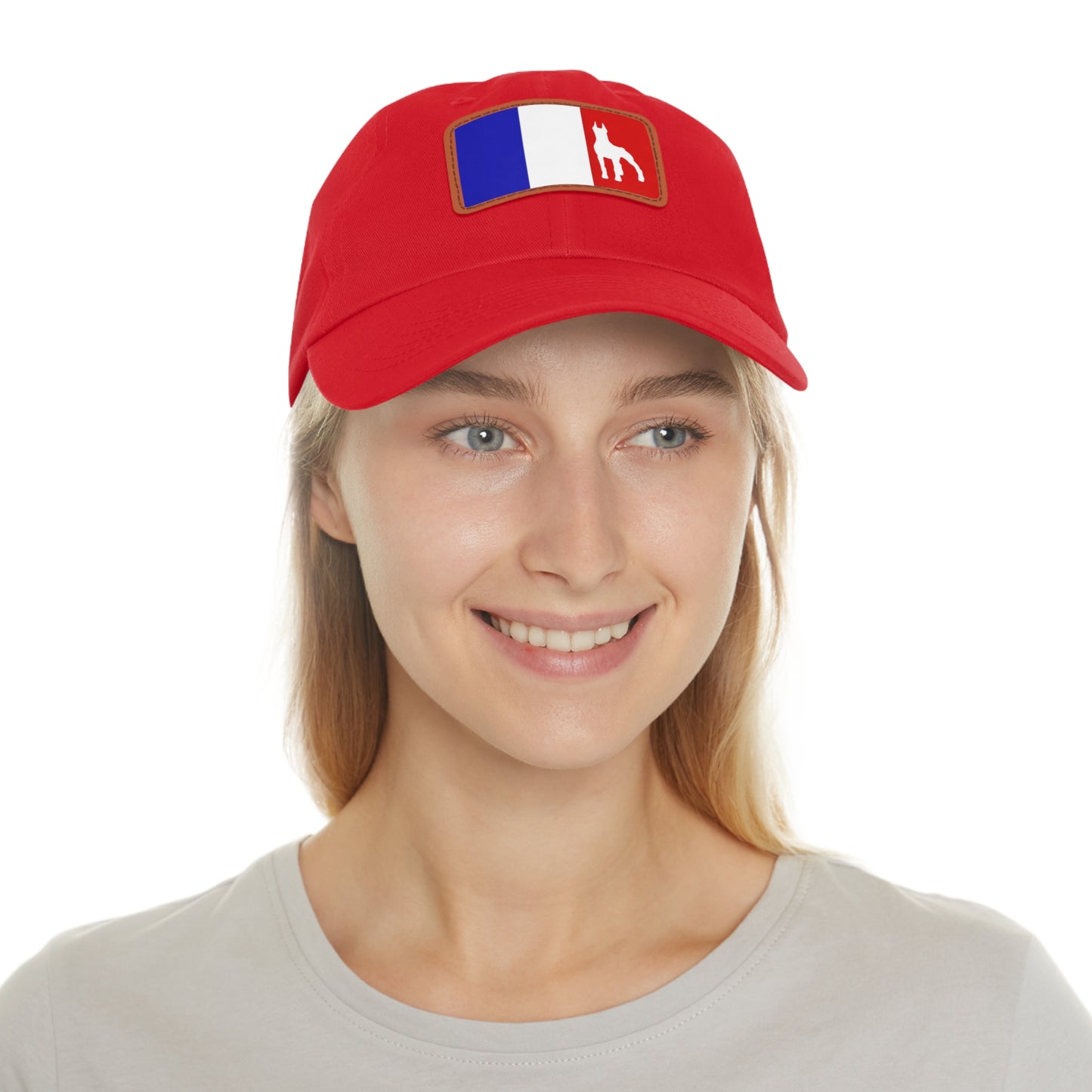 Doberman France Protect 1 Dad Hat with Leather Patch (Rectangle)