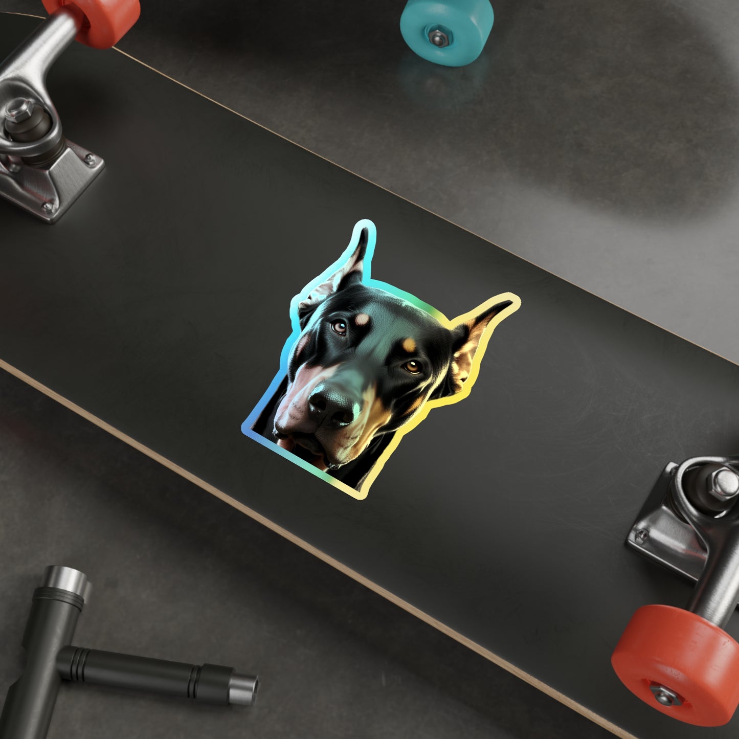 Custom Vivid Holographic Doberman Stickers - Eye-Catching Die-Cut Design