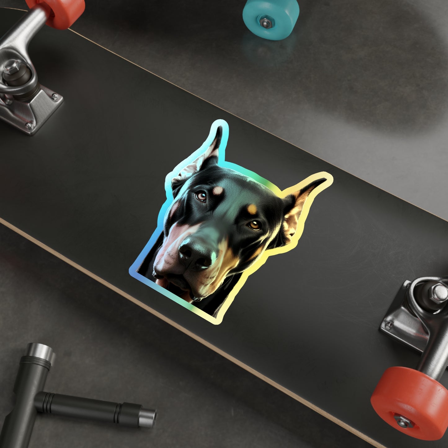 Custom Vivid Holographic Doberman Stickers - Eye-Catching Die-Cut Design