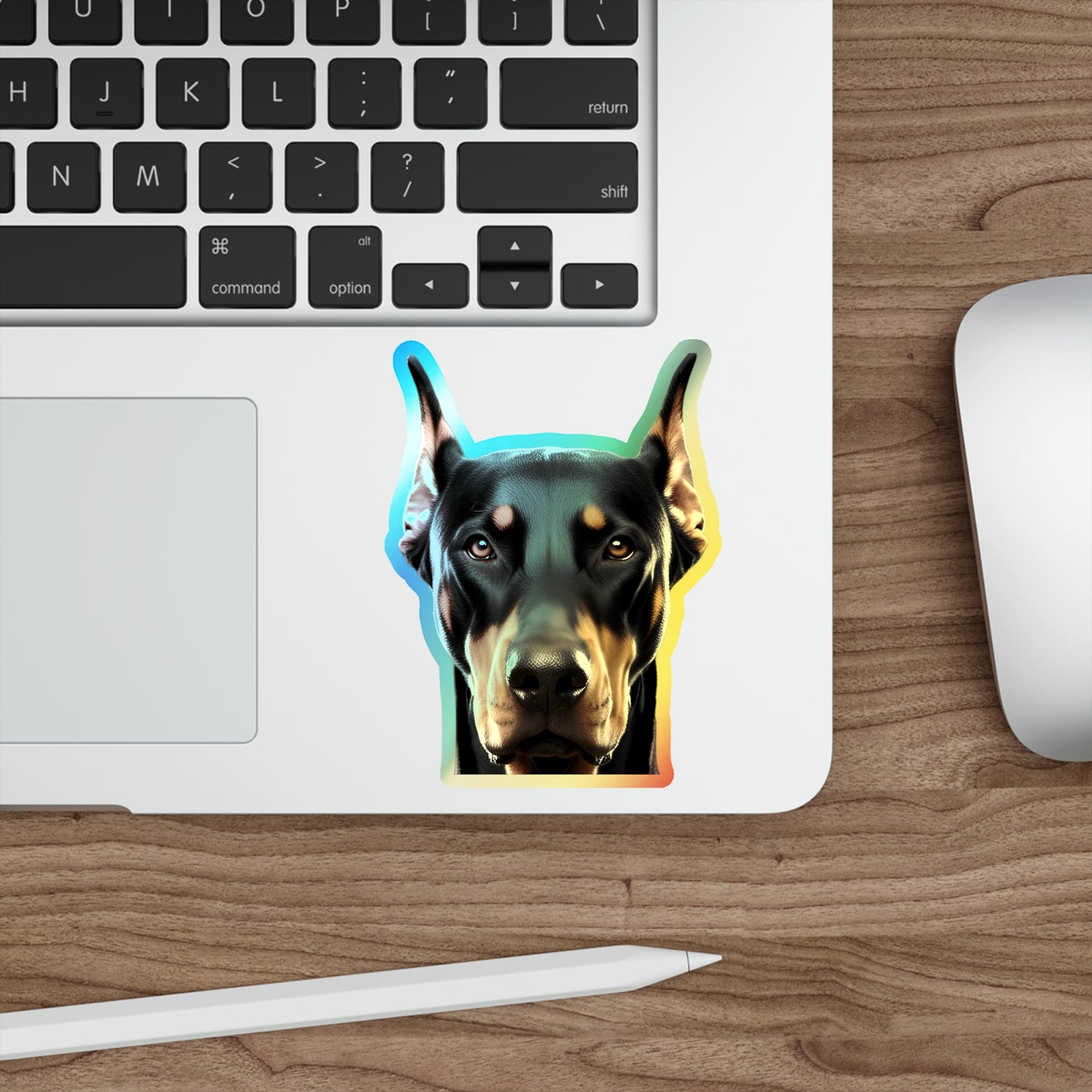 Custom Vivid Holographic Doberman Stickers - Eye-Catching Die-Cut Design