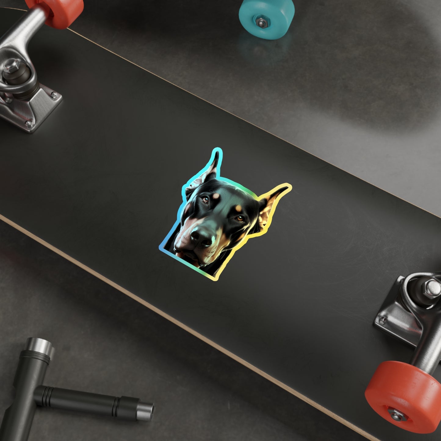 Custom Vivid Holographic Doberman Stickers - Eye-Catching Die-Cut Design