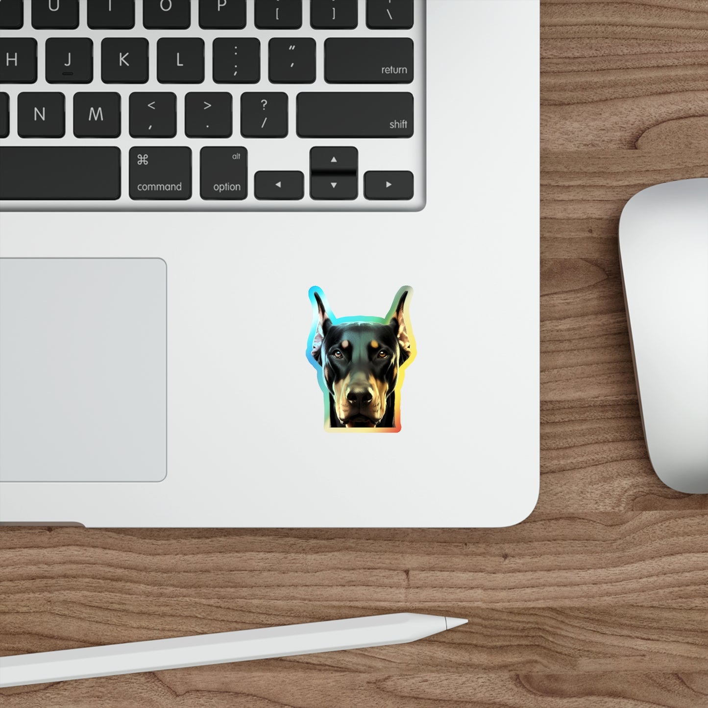 Custom Vivid Holographic Doberman Stickers - Eye-Catching Die-Cut Design
