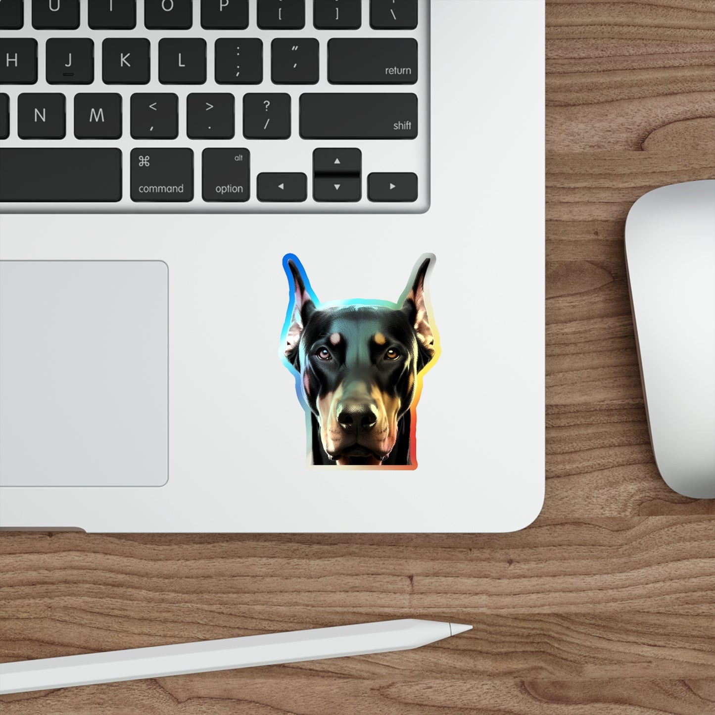 Custom Vivid Holographic Doberman Stickers - Eye-Catching Die-Cut Design