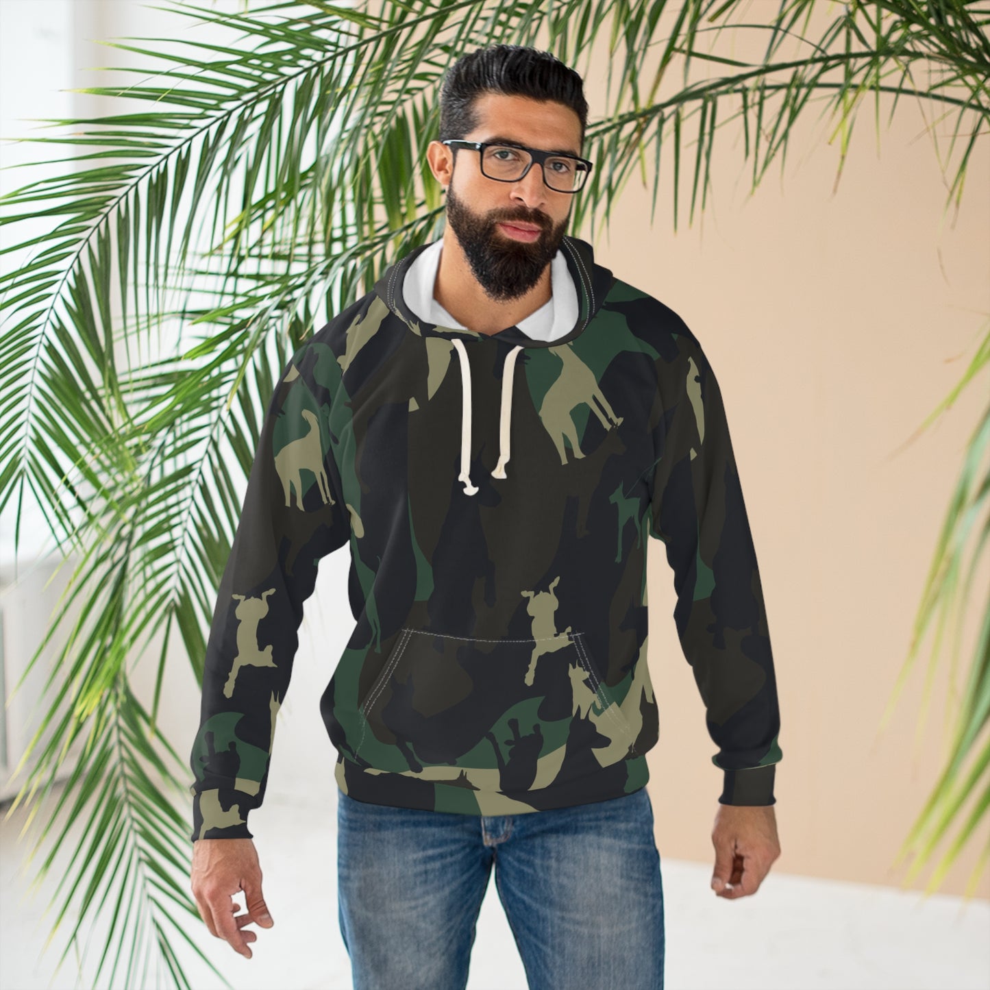 Doberman Camo 11 Unisex Pullover Hoodie (AOP)