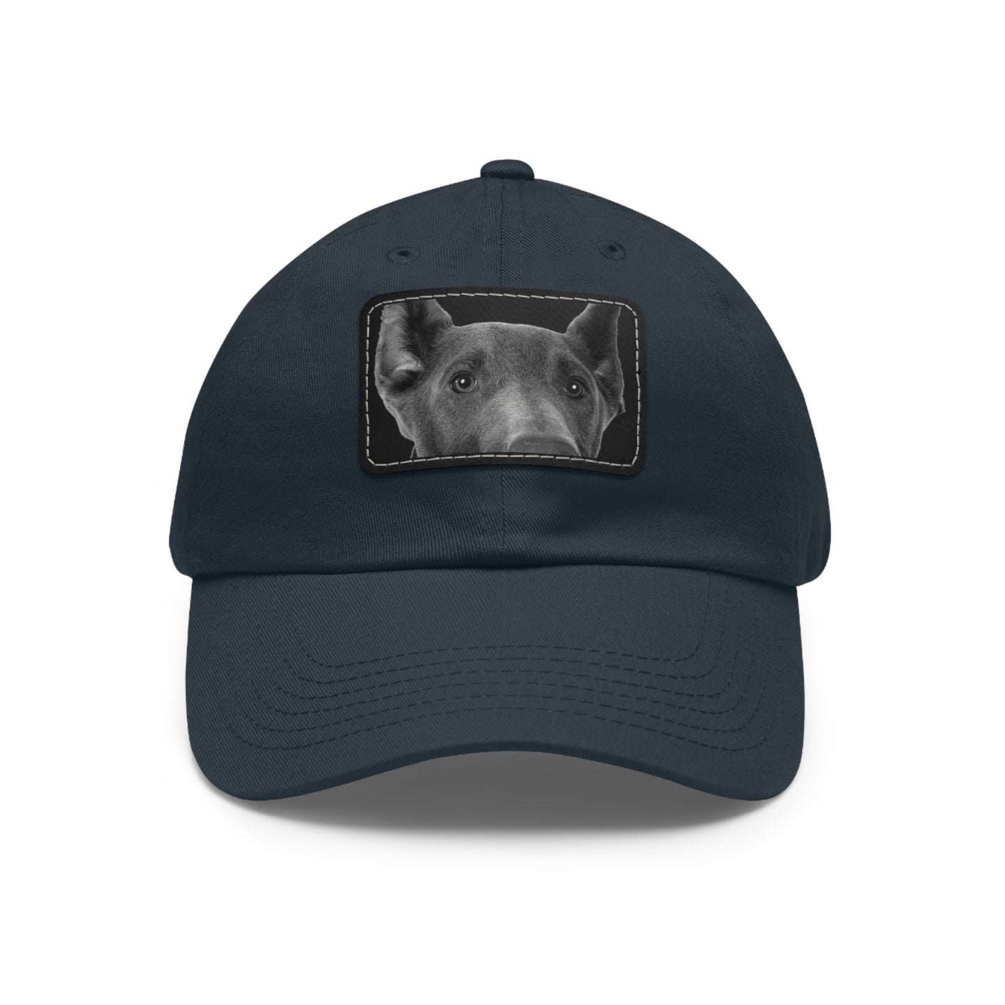 Doberman 1 Blue Dad Hat with Leather Patch (Rectangle)