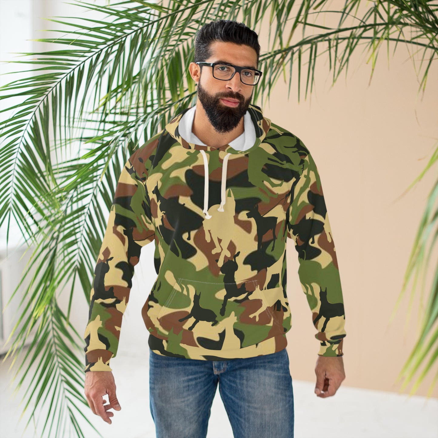 Doberman Camo 3 Unisex Pullover Hoodie (AOP)