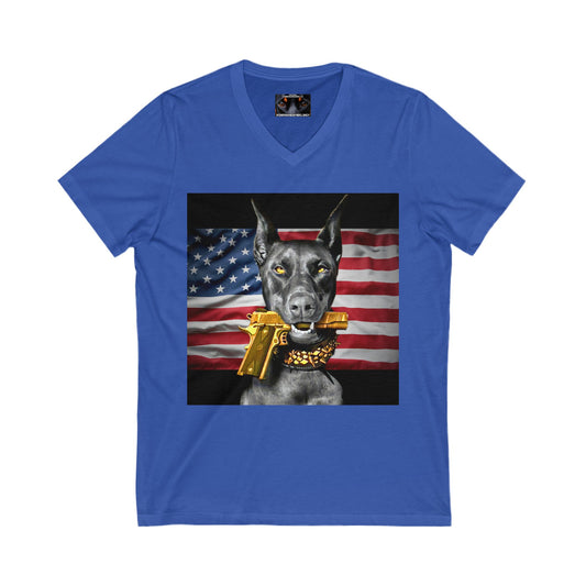 USA 2 Private Label Unisex Jersey Short Sleeve V-Neck Tee