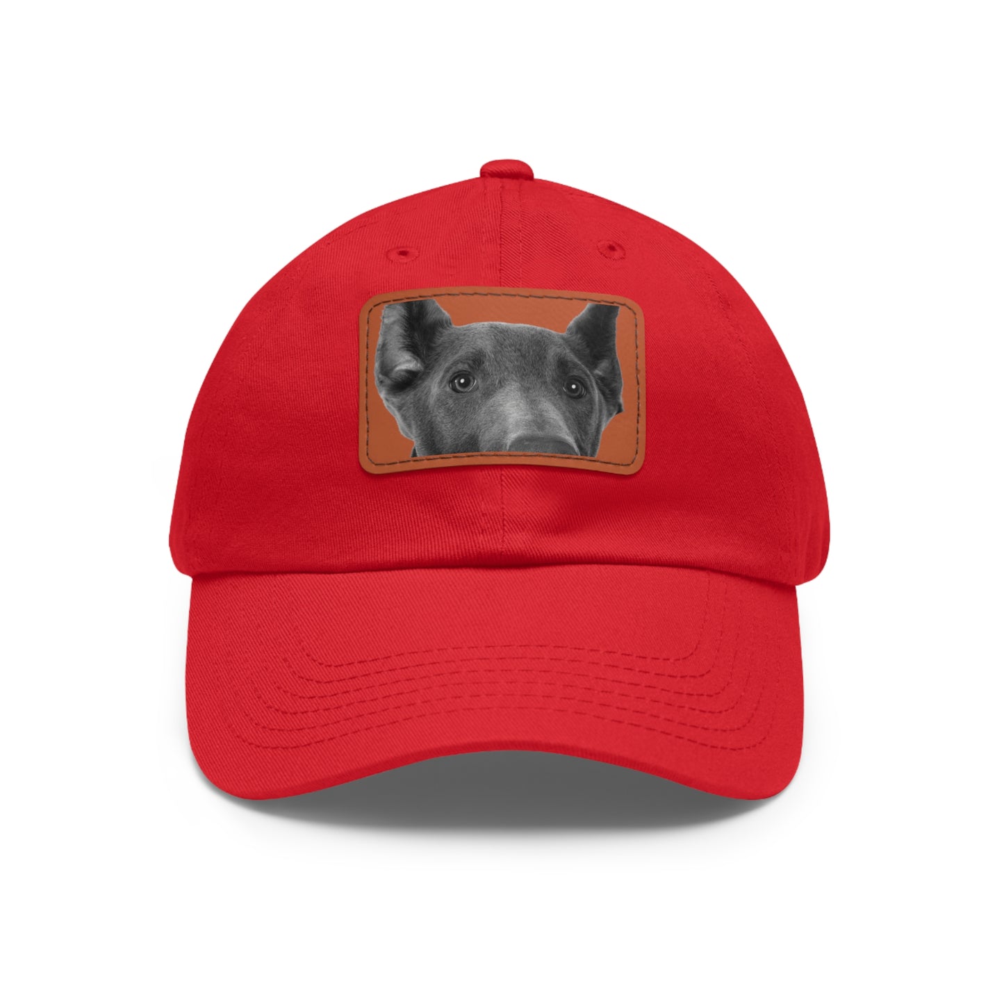 Doberman 1 Blue Dad Hat with Leather Patch (Rectangle)