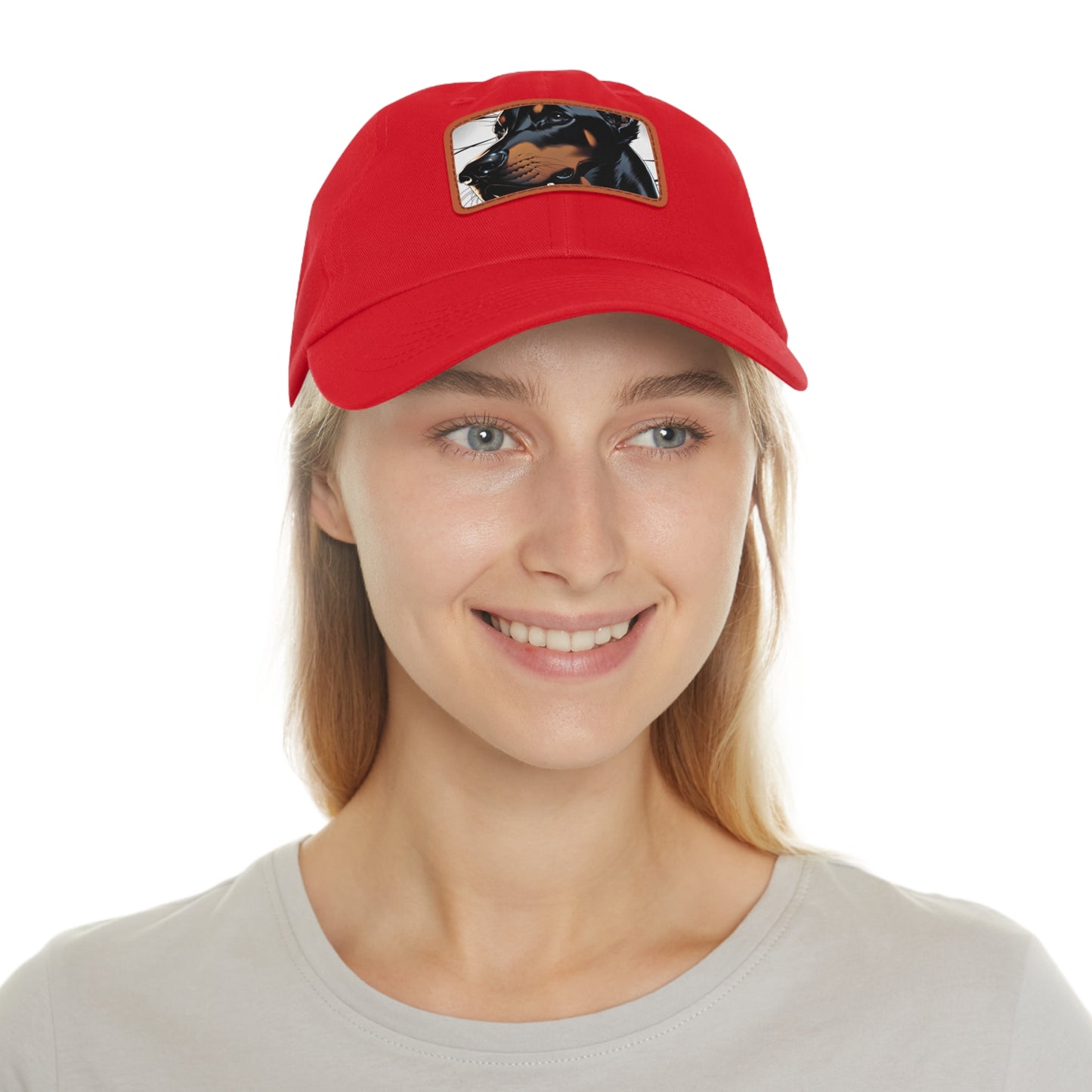 Doberman 1 Dad Hat with Leather Patch (Rectangle)