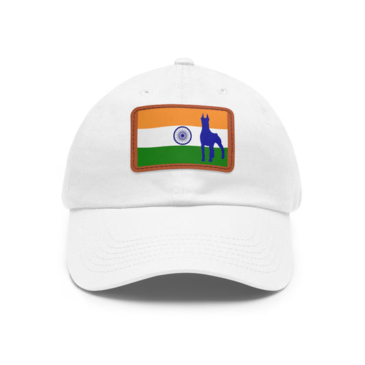 Doberman India Protect 1 Dad Hat with Leather Patch (Rectangle)