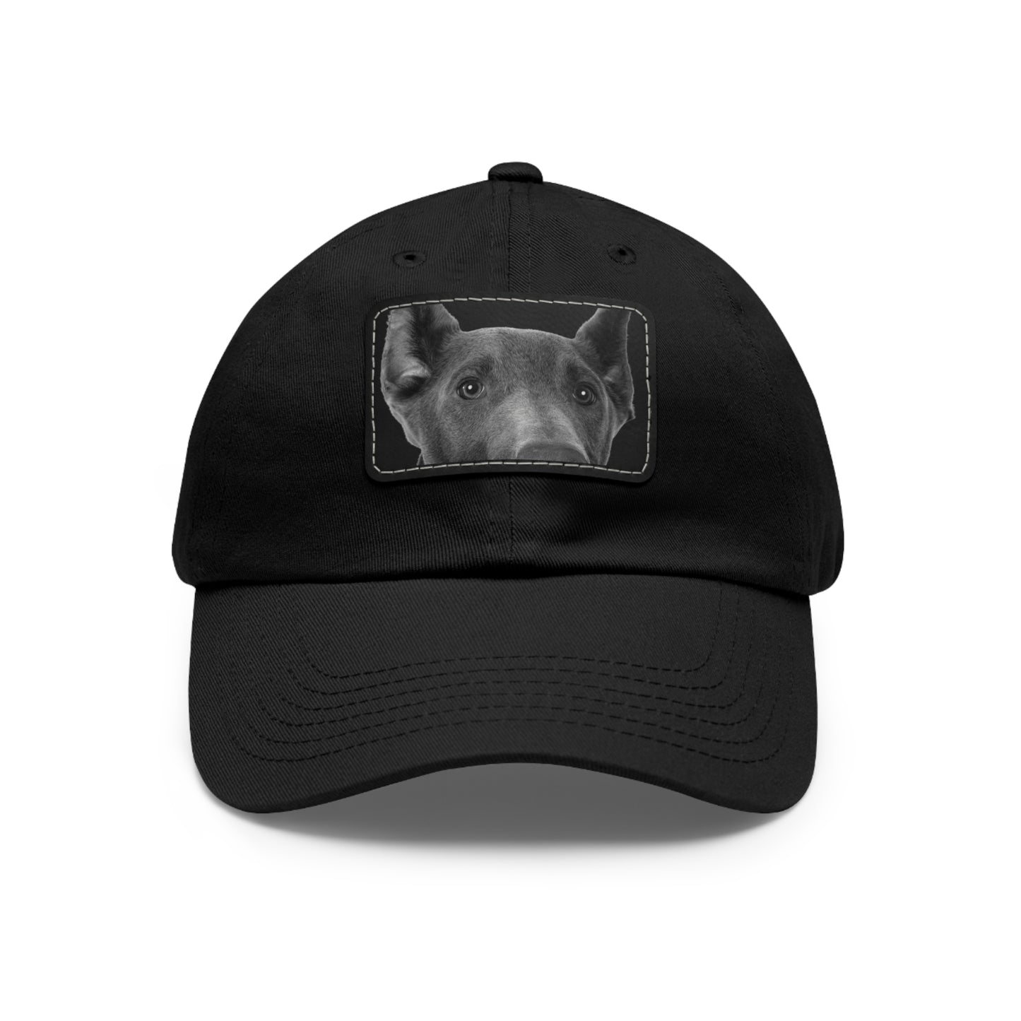 Doberman 1 Blue Dad Hat with Leather Patch (Rectangle)