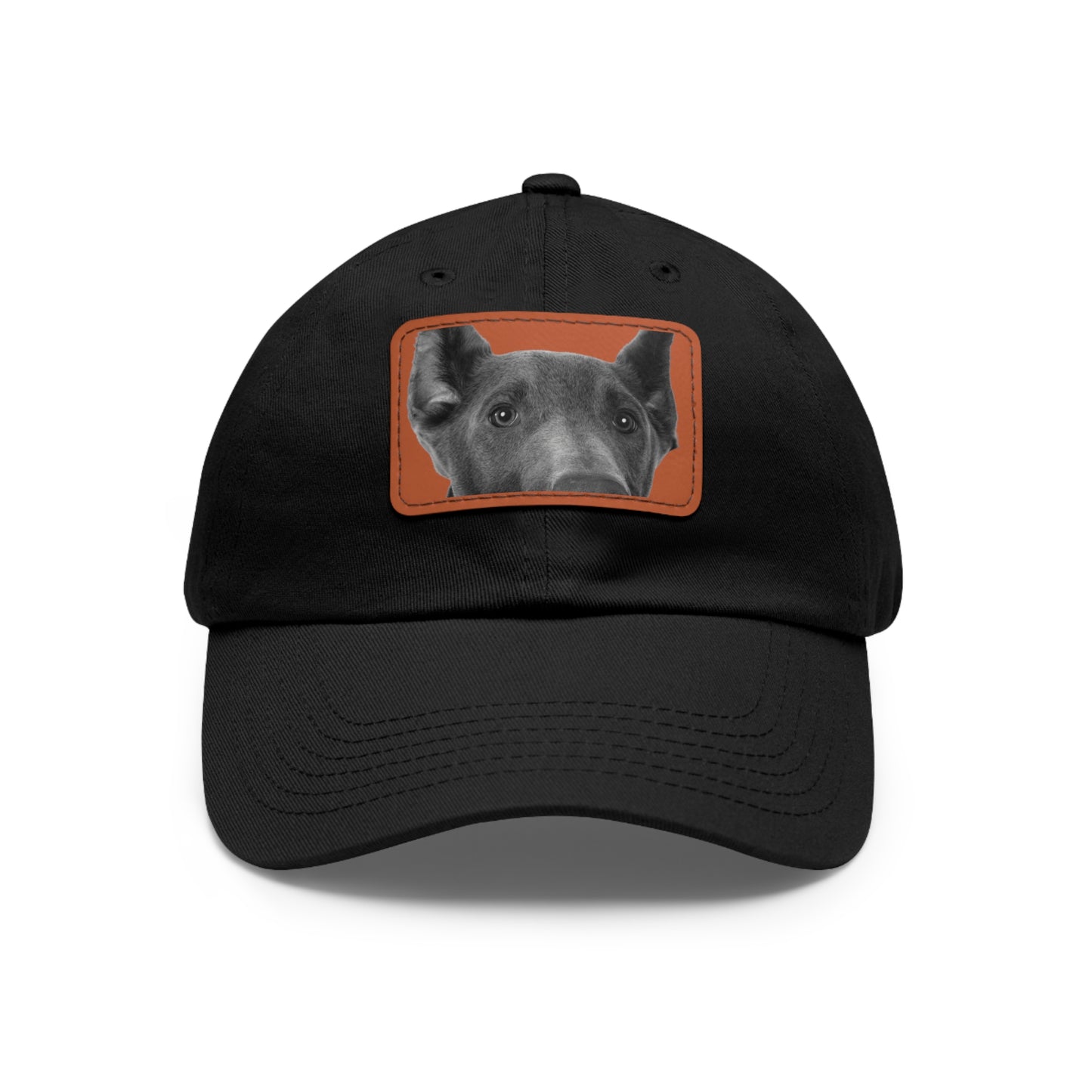 Doberman 1 Blue Dad Hat with Leather Patch (Rectangle)