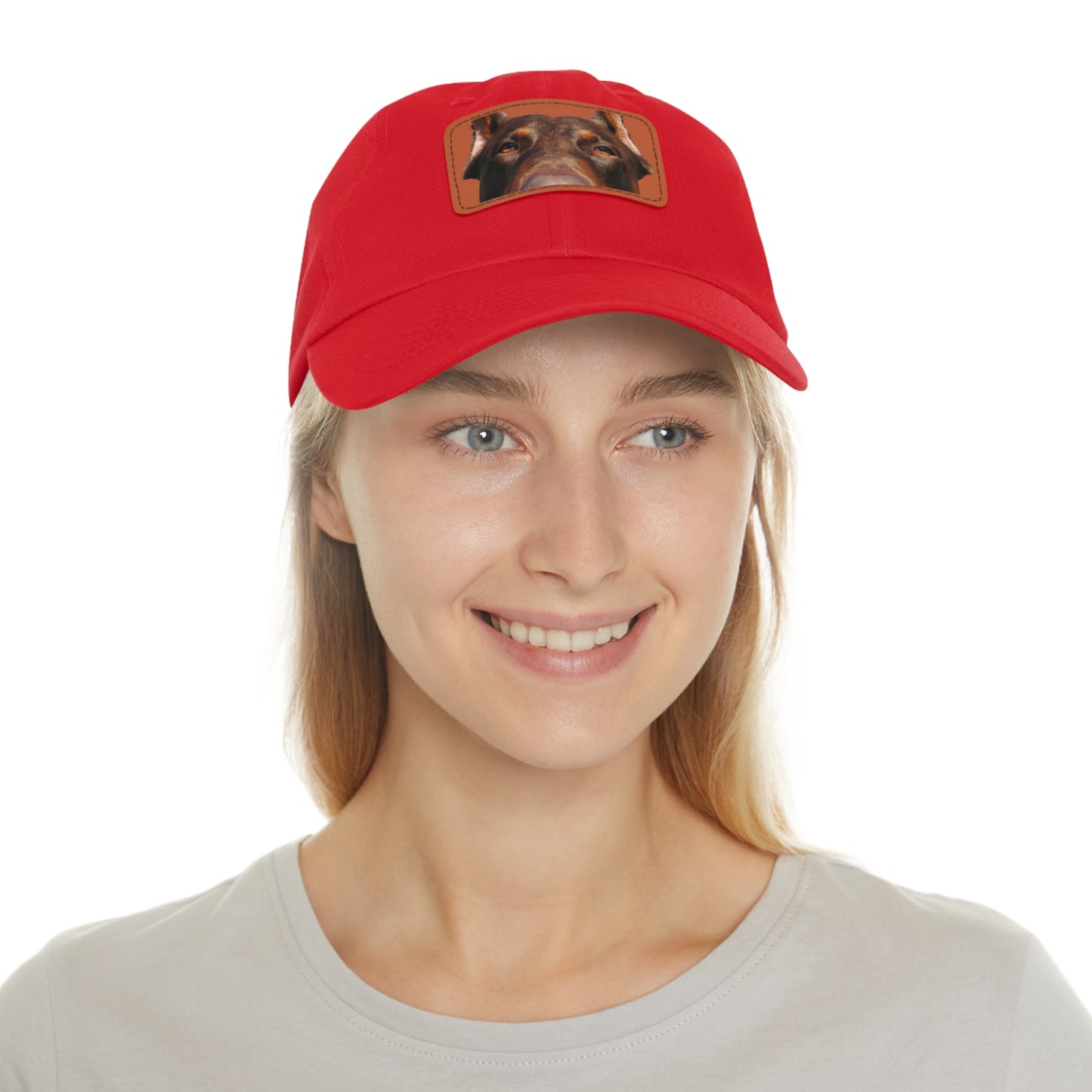 Doberman 1 Rust Dad Hat with Leather Patch (Rectangle)