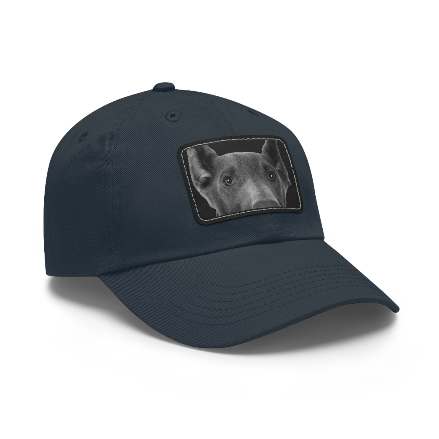Doberman 1 Blue Dad Hat with Leather Patch (Rectangle)
