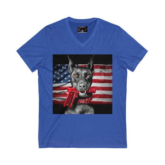 USA 1 Private Label Unisex Jersey Short Sleeve V-Neck Tee